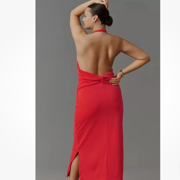 NWT Anthropologie Slinky Knit Halter Dress 2X Red Backless Cocktail Party Sheath - Picture 4 of 10